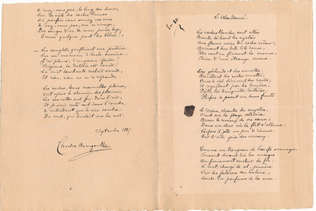 Charles BOURGAULT-DUCOUDRAY fils poème autographe lettre et lettre signée père