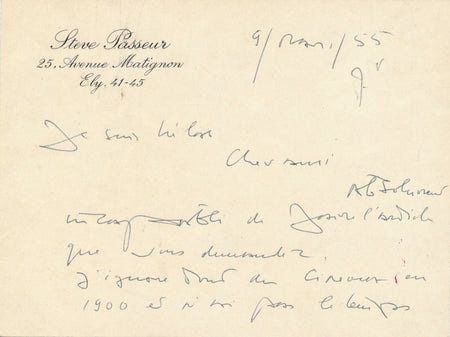 Steve Passeur cinéma premier film lettre autographe signée 