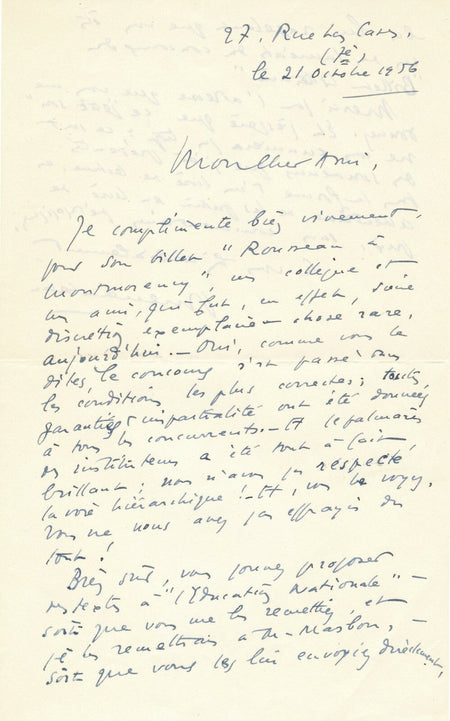 Pierre MENANTEAU 4 lettres autographes signées Aubert Duhamel Roland Le Cordier