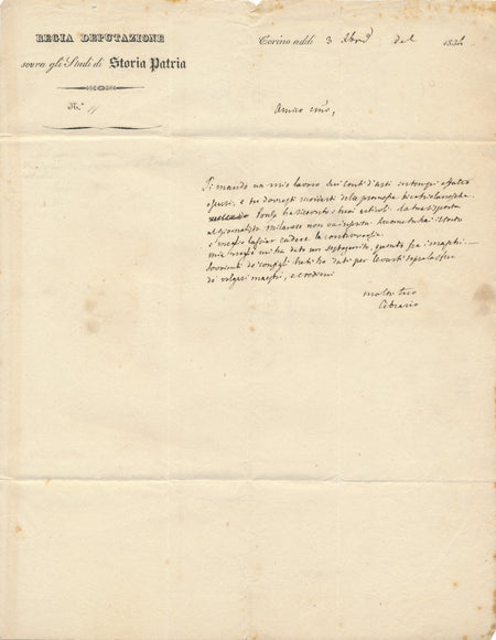 Historien Luigi CIBRARIO lettre autographe signée en italien