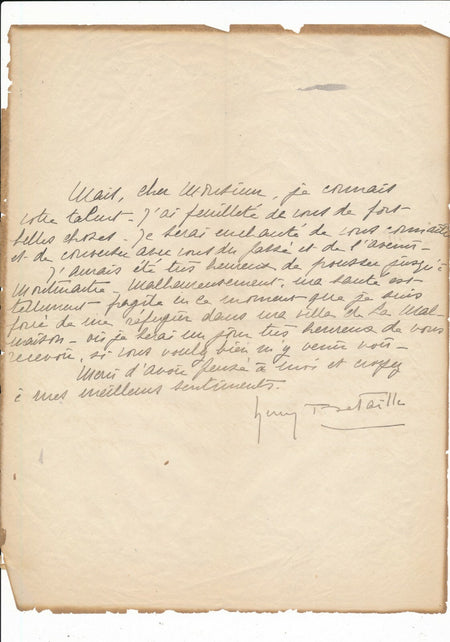 Henry BATAILLE belle Lettre autographe signée sur la lecture ouvrage ou poésie