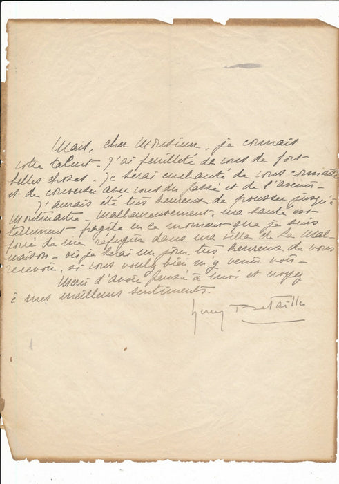 Henry BATAILLE belle Lettre autographe signée sur la lecture ouvrage ou poésie