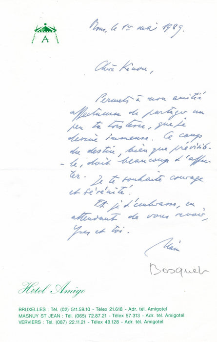 Alain Bosquet Belle lettre autographe signée condoléances