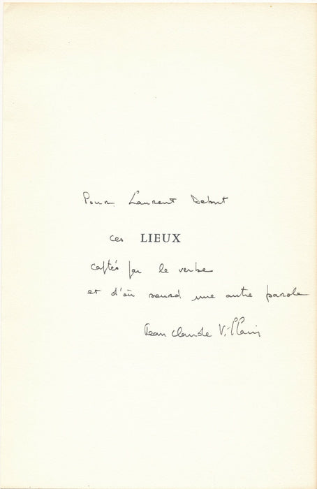 Jean-Claude VILLAIN Lieux EO 1980 envoi autographe signé ET lettre autographe