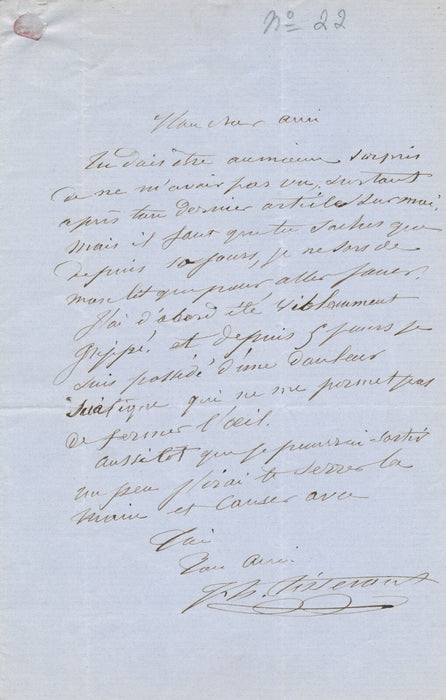 acteur théâtre Hippolyte TISSERANT lettre autographe signée Prémaray santé