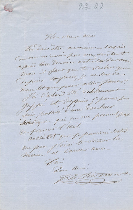 acteur théâtre Hippolyte TISSERANT lettre autographe signée Prémaray santé
