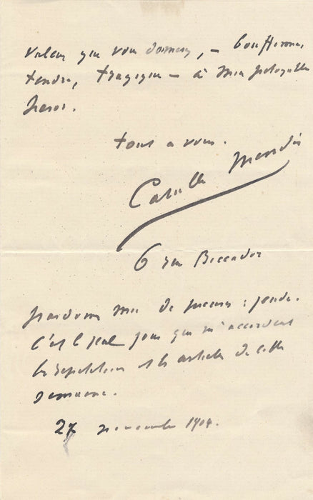 Catulle MENDÈS Lettre autographe signée sur le personnage de Scarron théâtre