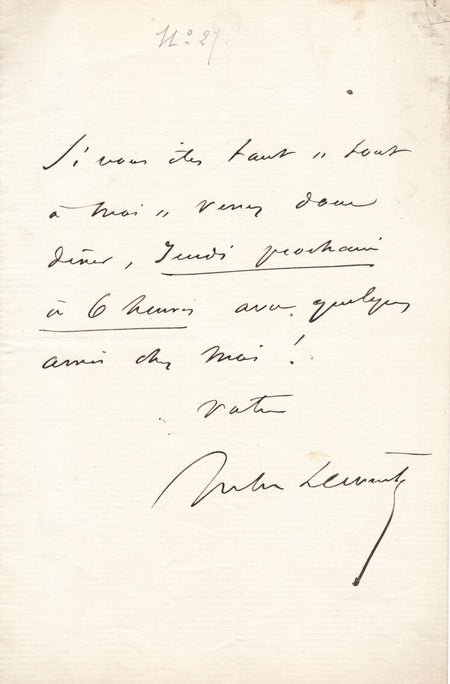 Jules LECOMTE lettre autographe signée à J. de Prémaray "tout à moi"