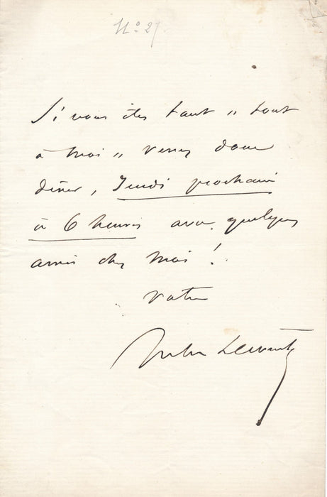 Jules LECOMTE lettre autographe signée à J. de Prémaray "tout à moi"