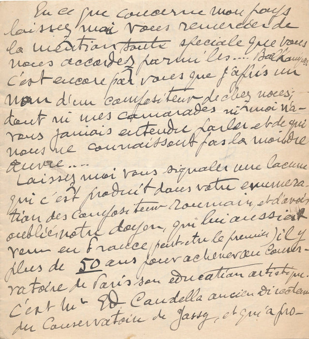 Stan GOLESTAN musique Roumain Lettre autographe signée Histoire musique Caudella