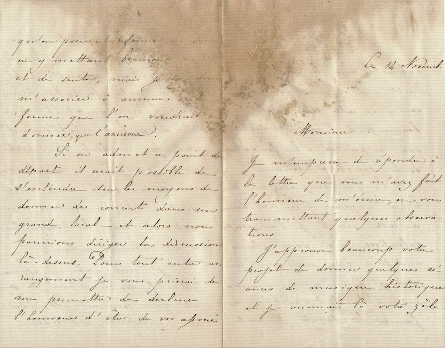 DUC DE CARAMAN 1762-1839 lettre signée musique Société de musique Sainte Cecile