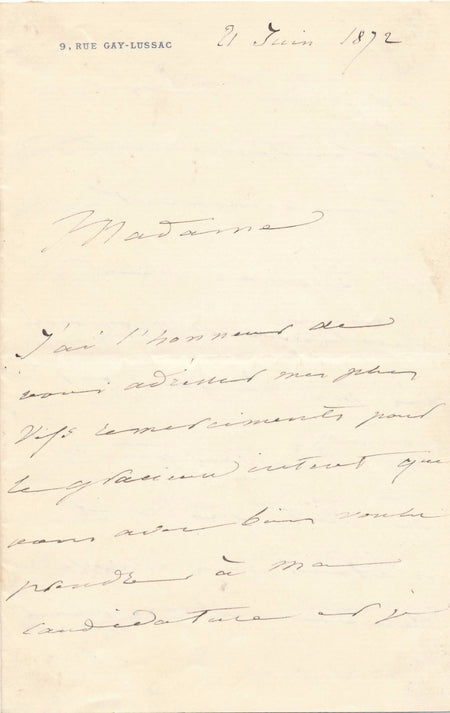 médecin chirurgien Charles Sédillot lettre autographe signé election académie