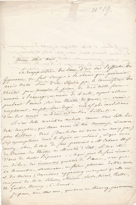 Léon LAYA théâtre Cœurs d’or lettre autographe signée Jules de PRÉMARAY