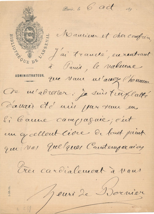 Henri de BORNIER dramaturge Bibliothèque Arsenal correspondance 28 lettres !