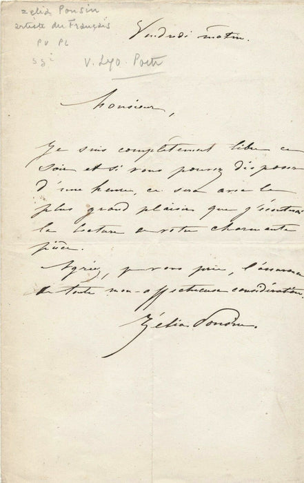 Adélaïde Zélia PONSIN actrice Comédie-Française 7 lettres autographe signées