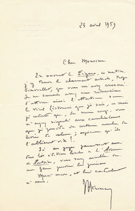 Jacques HÉRISSEY Lettre autographe signée ses vieux livres de valeur !