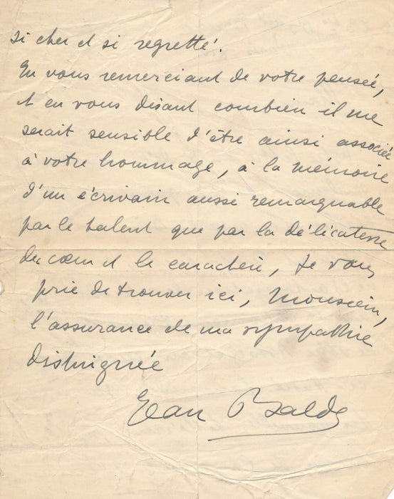 Jean BALDE  bel hommage à André Lamandé lettre autographe signée 1933