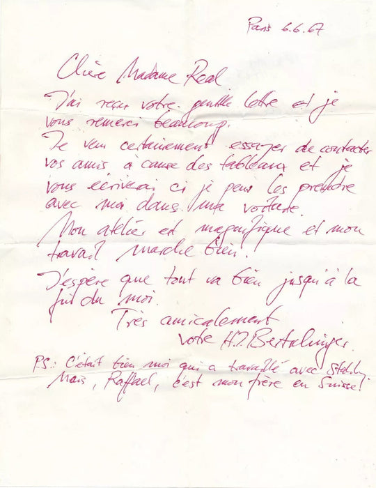 Hafis Joachim BERTSCHINGER Suisse artiste 7 lettres autographes