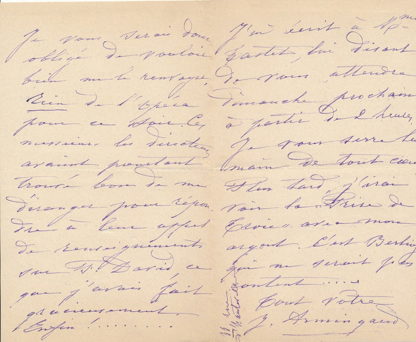 Jules ARMINGAUD compositeur 2 lettres autographes manuscrits Félicien David !