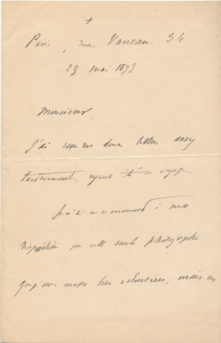 Félix JOURDAN DE LA PASSARDIÈRE Lyon envoie une photographie Lettre autographe