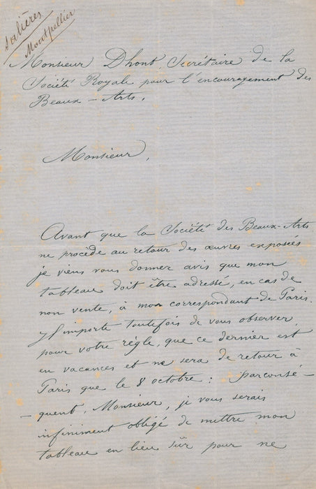 Paul-Narcisse SALIÈRES peintre lettre autographe retour oeuvre Belgique