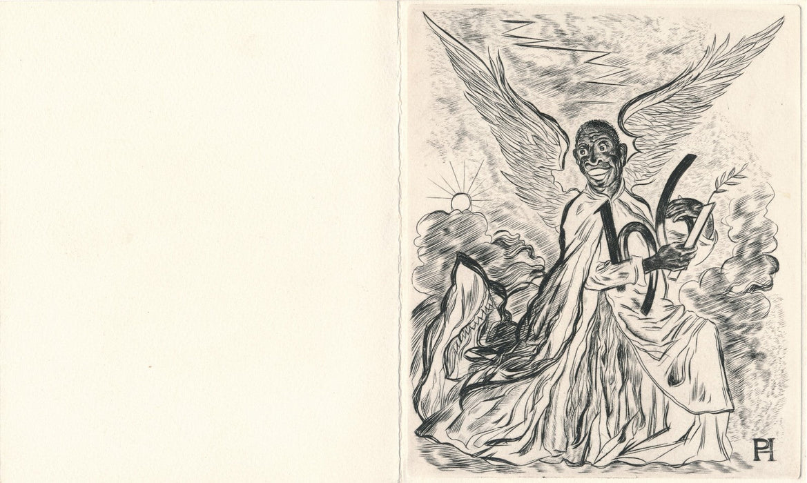 Paulette HUMBERT gravure carte voeux et lettres autographe signée