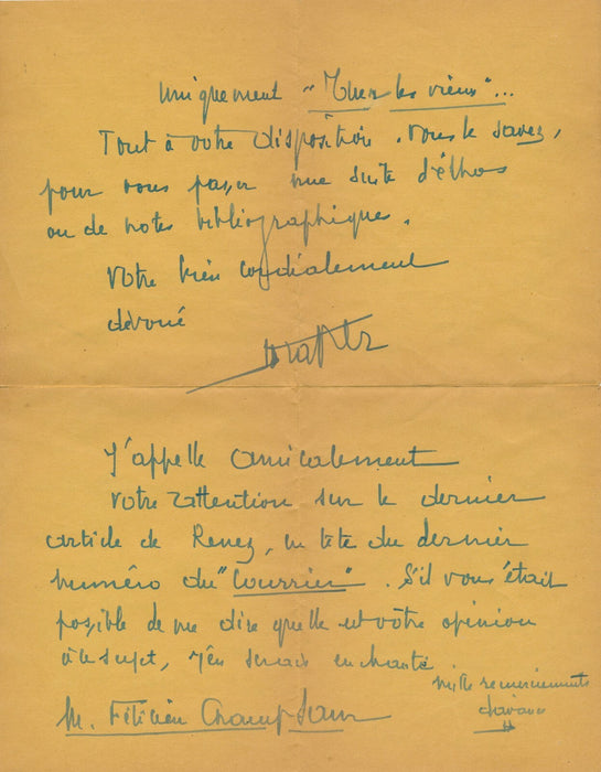 Charles Le FRAPER Courrier cinématographique lettre autographe signée Champsaur