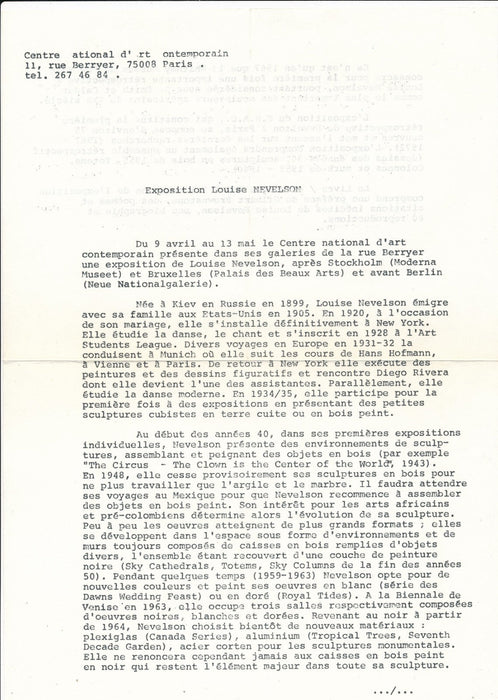 Louise NEVELSON catalogue exposition CNAC et photo, invitation, flyer 1974