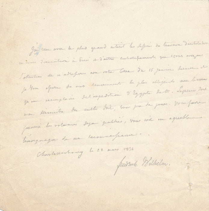 Friedrich Wilhelm Prusse trad. lettre Egypte Karl Richard Lepsius architecte