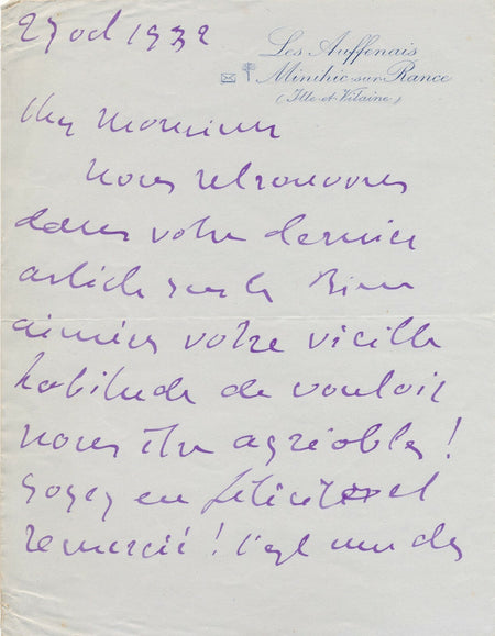 écrivain Frères Jean et Jérôme THARAUD lettre autographe sur les Les Bien Aimées