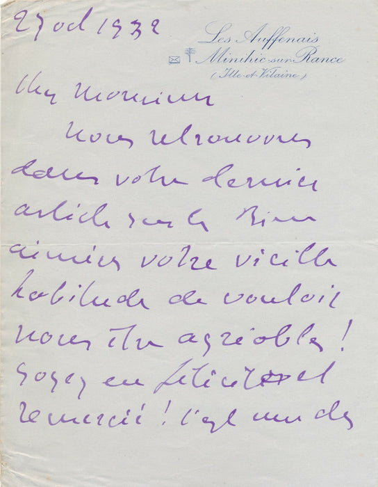 écrivain Frères Jean et Jérôme THARAUD lettre autographe sur les Les Bien Aimées