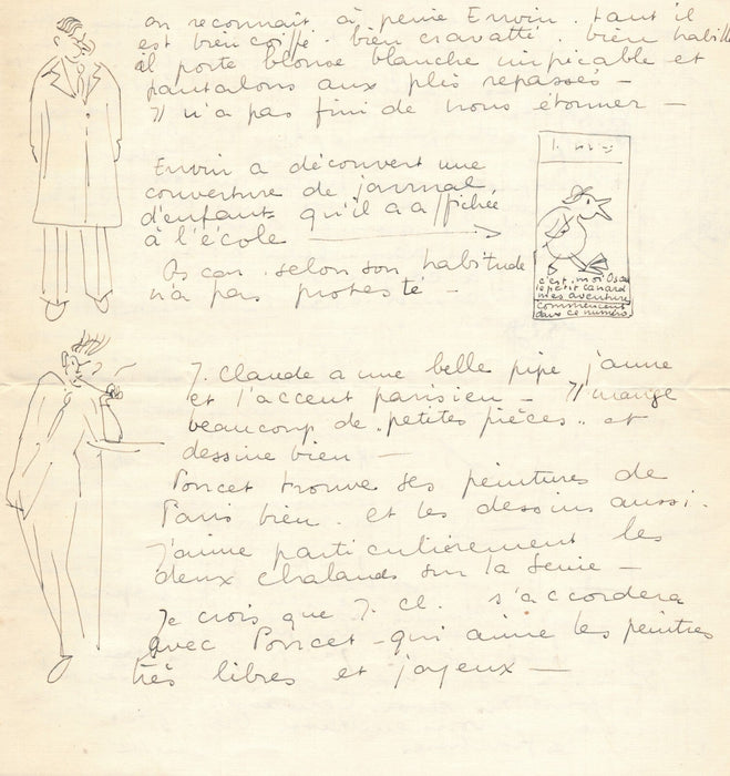 Marcel Poncet Lausanne lettre illustrée non identifiée école d'art dessin