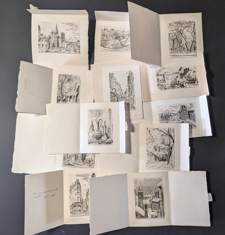 René COTTET : bel ensemblre 12 GRAVURES et 4 LETTRES AUTOGRAPHES et 2 CARTES