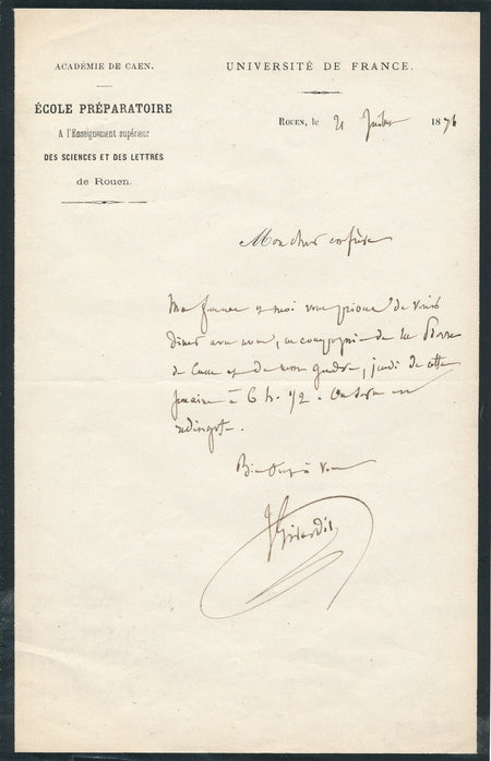 Jean GIRARDIN chimiste lettre autographe signée invitation Pierre de Caen