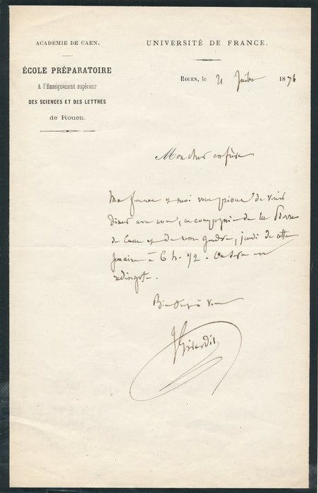 Jean GIRARDIN chimiste lettre autographe signée invitation Pierre de Caen