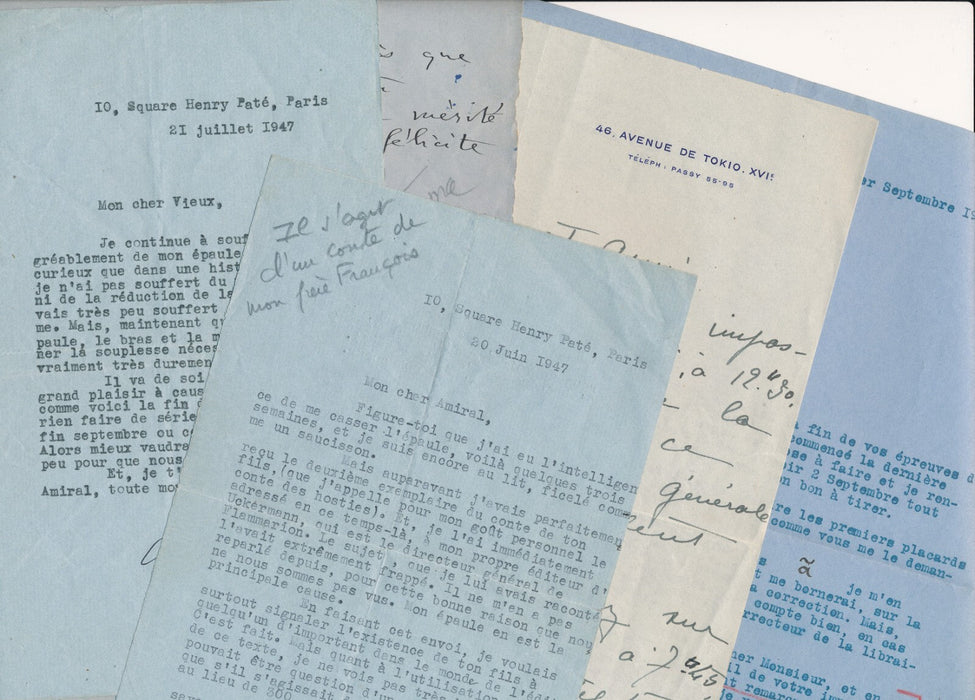 intéressant Lot Claude Farrère Farrere 4 lettres 3 dédicaces autographe