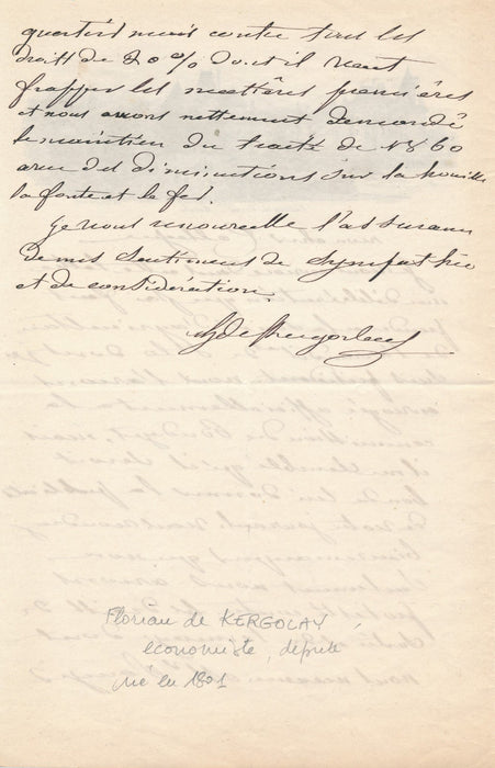  économie commerce J. Florian comte de Kergorlay autographe St Lo Canisy 