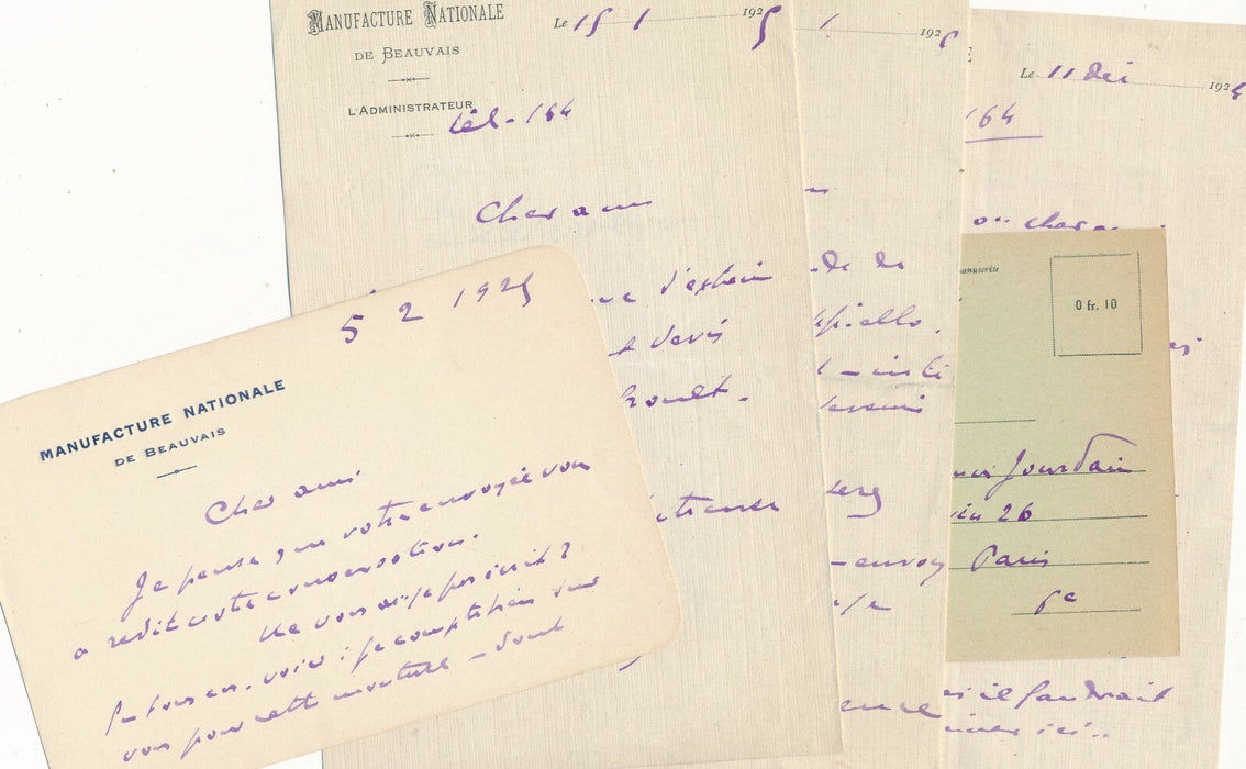 Jean AJALBERT 11 lettres autographes à Francis Jourdain Manufacture Beauvais