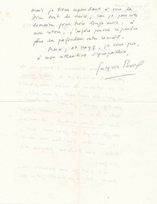 Jacques BOREL à Hubert JUIN Soleil rouge Pierre aveugle lettre autographe signée
