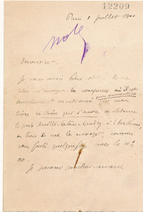 René PINON La Chine qui s'ouvre Lettre autographe signée