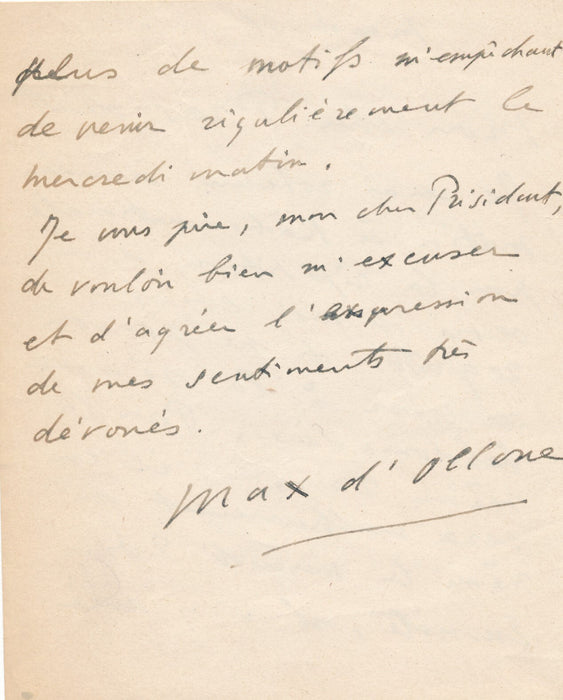 Max d'OLLONE Radio Matinale réunion lettre autographe signée compositeur