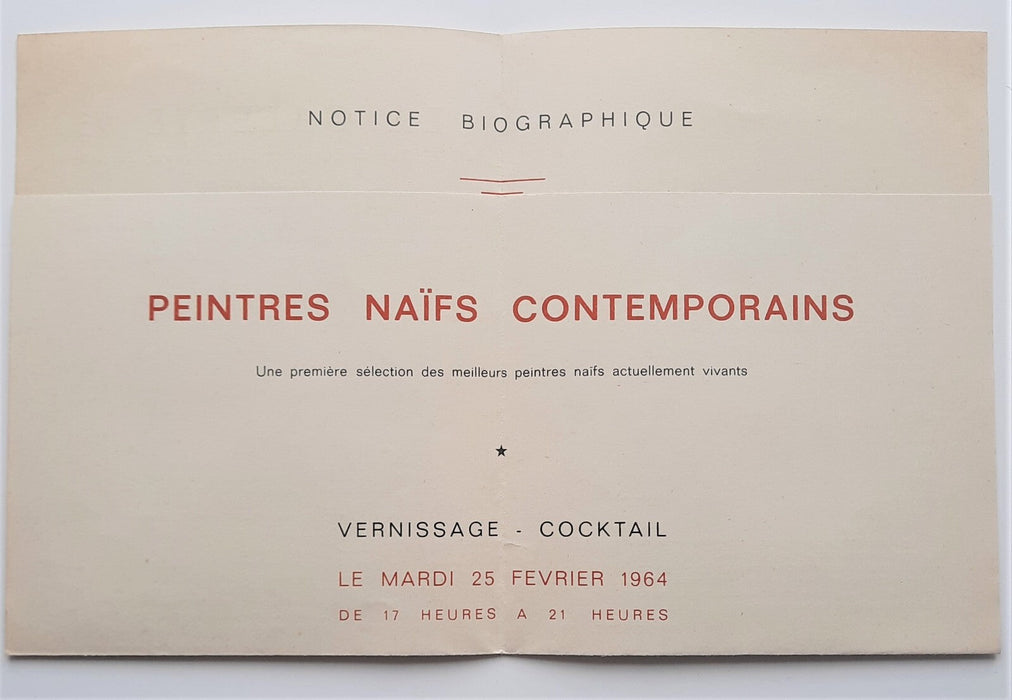 Peintres naïfs contemporains Invitation  Galerie 93 Paris 1964 biographies