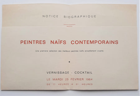 Peintres naïfs contemporains Invitation  Galerie 93 Paris 1964 biographies