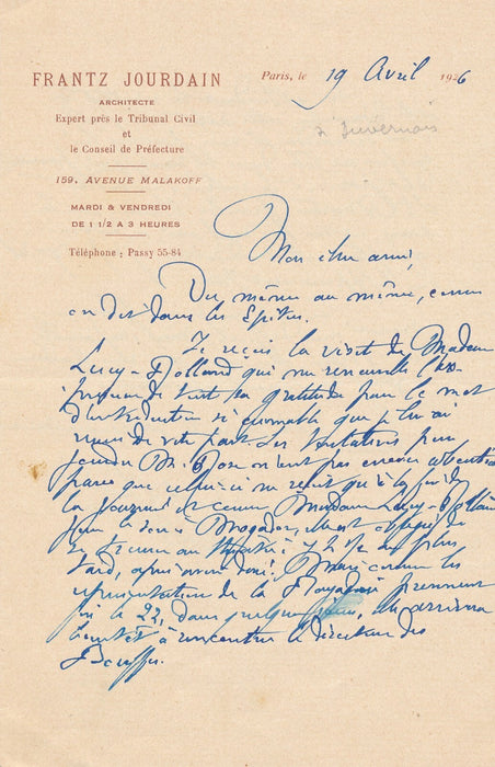 Frantz JOURDAIN à dramaturge et scénariste Henri Duvernois 4 lettres autographes