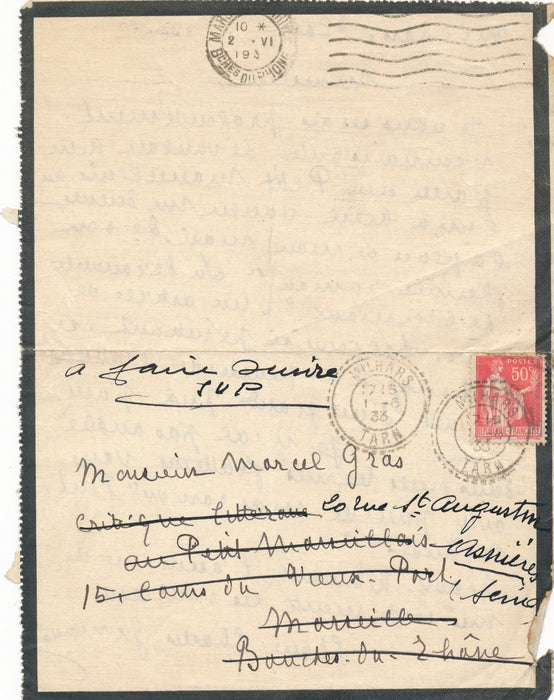 Claire Géniaux Charles La Découverte de l’amour lettre autographe sollicitation