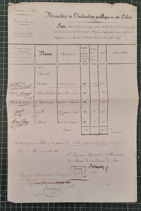 pièce signée par Beudant Milne Edwards La Provostaye Quet Marié-Davy agrégation