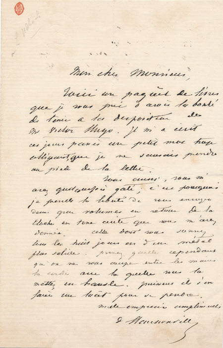 Joseph O. CLÉRON HAUSSONVILLE lettre autographe signée comte Victor Hugo
