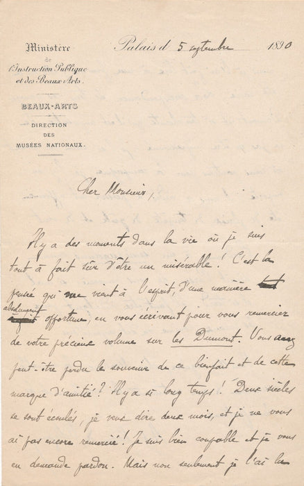 René HÉRON DE VILLEFOSSE recommande Blanchard Soissons musée lettre autographe