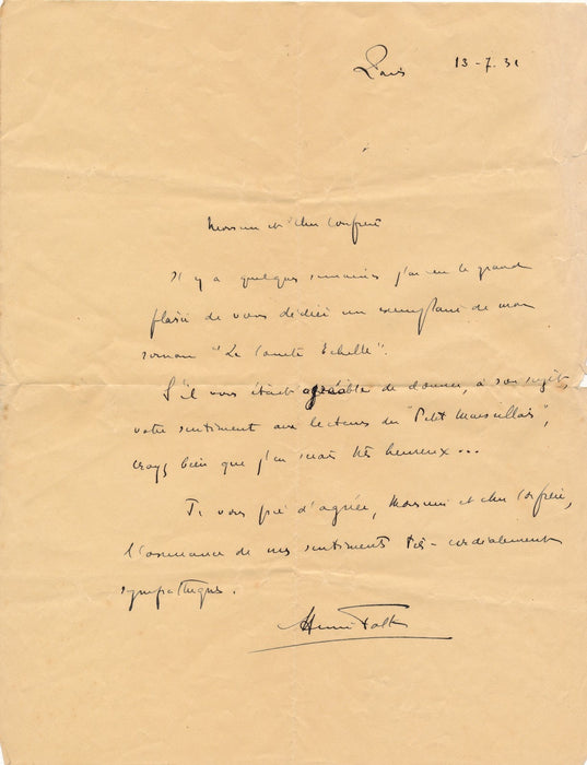 Henri Falk 2 lettres cauterets Courte Echelle critique prière insérer autographe