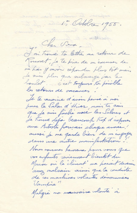 René COTTET lettre autographe exposition Salon opinion Maroc 1955 graveur